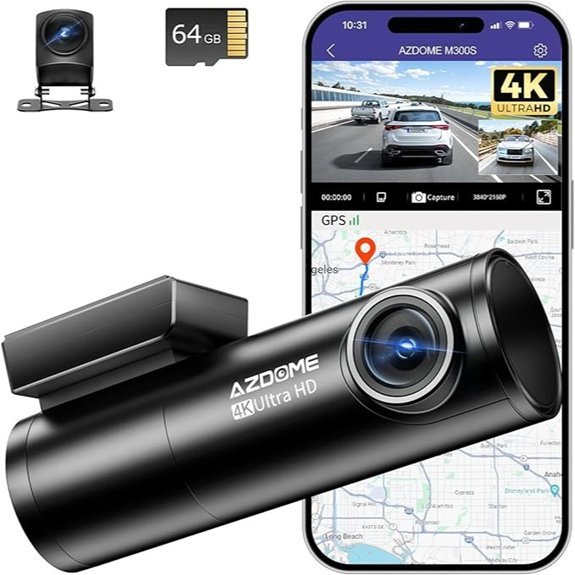 AZDOME 4K Dash Cam with 64GB SD Card