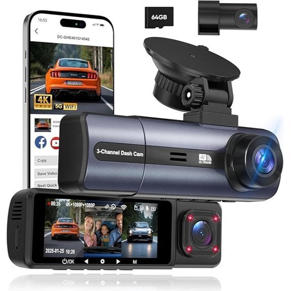 ORSKEY 3 Channel 4K Dash Cam with APP Control