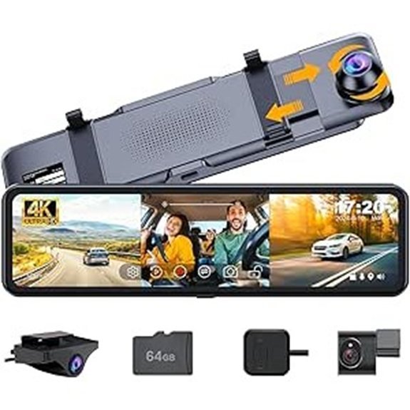 3 Channel Mirror Dash Cam with 4K Front Camera