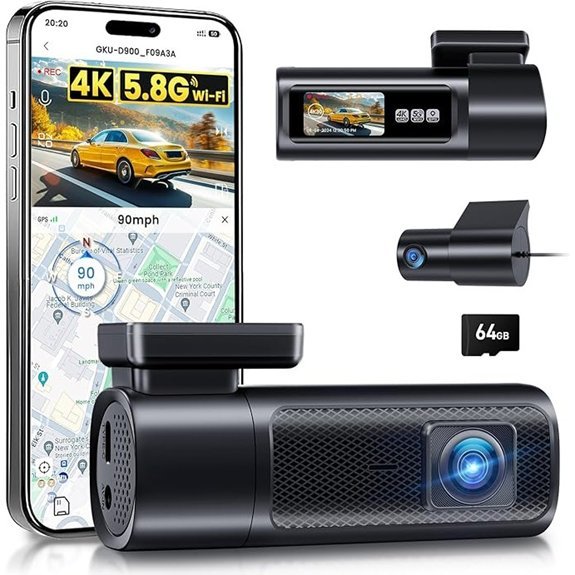 GKU 4K Dual Dash Cam with Wi-Fi & GPS