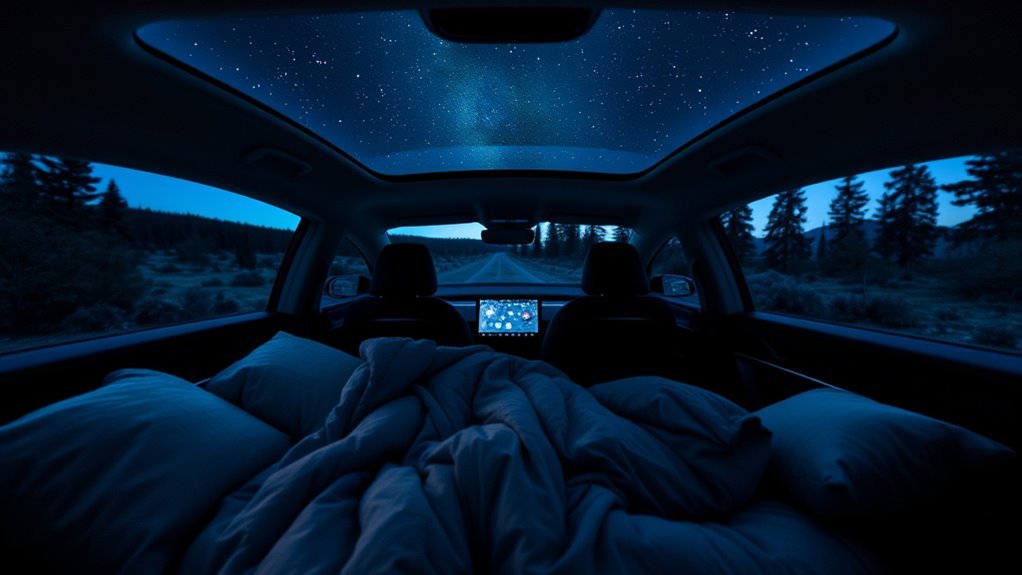comfortable model y camping