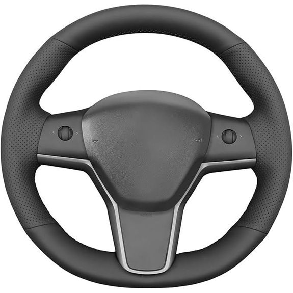 MEWANT Hand Stitch Black Leather Steering Wheel Cover