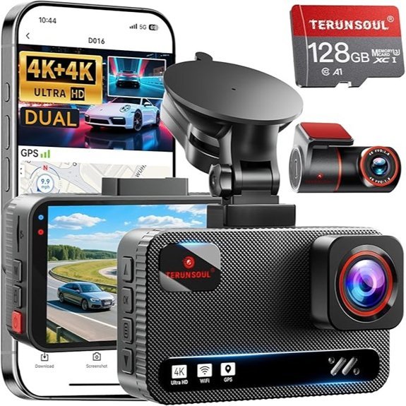 4K Dash Cam Front and Rear with Free 128GB Card