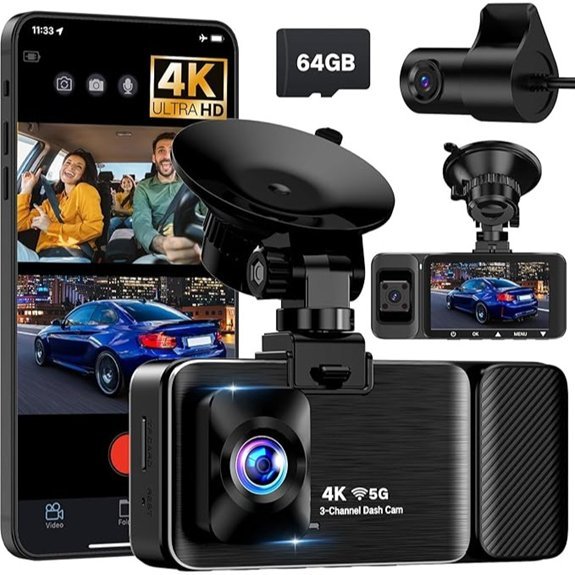 4K Dash Cam Front and Rear with 64GB SD Card