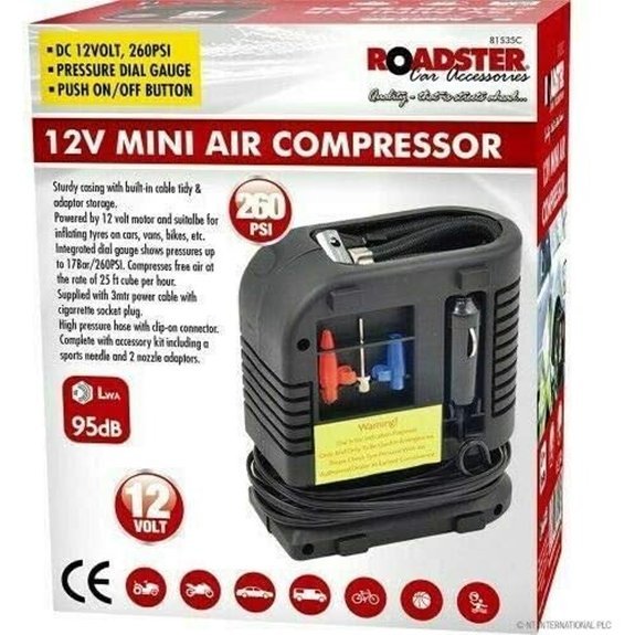 Roadster Portable 12V 260 Psi Tyre Air Compressor