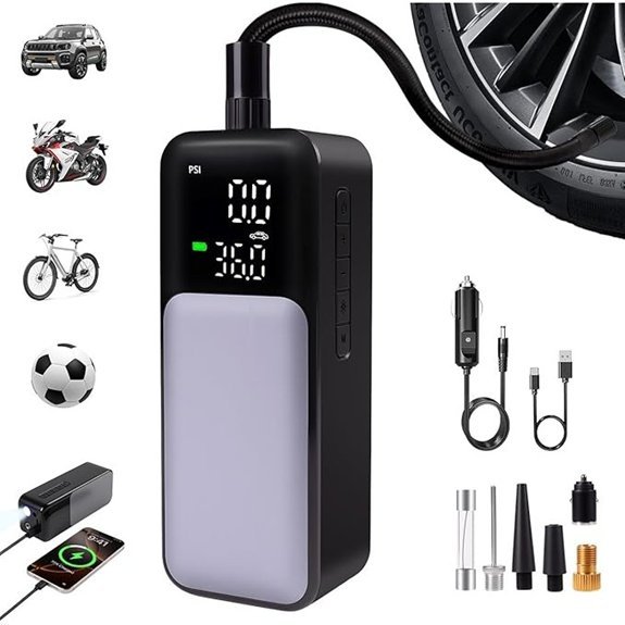 Cordless Car Tyre Inflator Air Compressor with LED Light