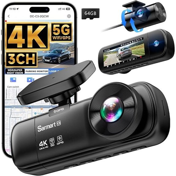 SARMERT 3 Channel 4K Dash Cam with 64GB Card