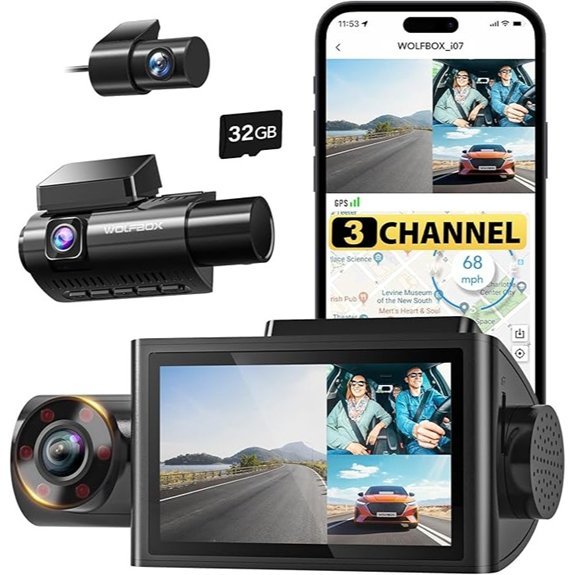 WOLFBOX i07 3-Channel Dash Cam with GPS