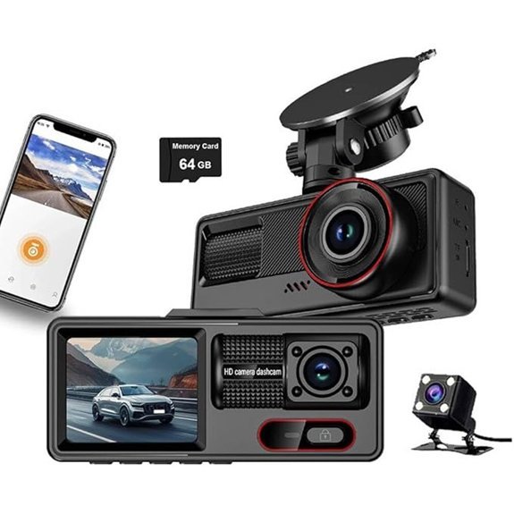 3 Channel WIFI Dash Cam with Rear View Camera